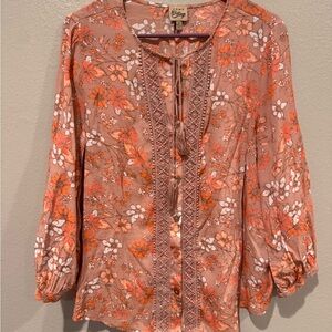 Como Vintage Floral Blouse XL | Boho Peasant Top | Tassel Tie